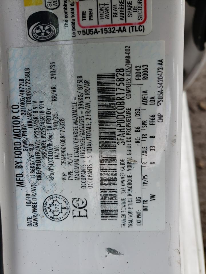 Photo 10 from auction – 2011 FORD FUSION SPO with VIN 3FAHP0DC0BR175828