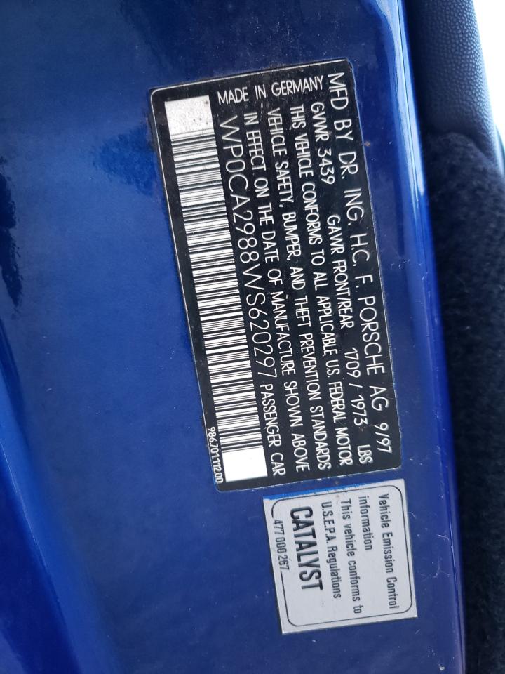 Photo 10 from auction – 1998 PORSCHE BOXSTER with VIN WP0CA2988WS620297