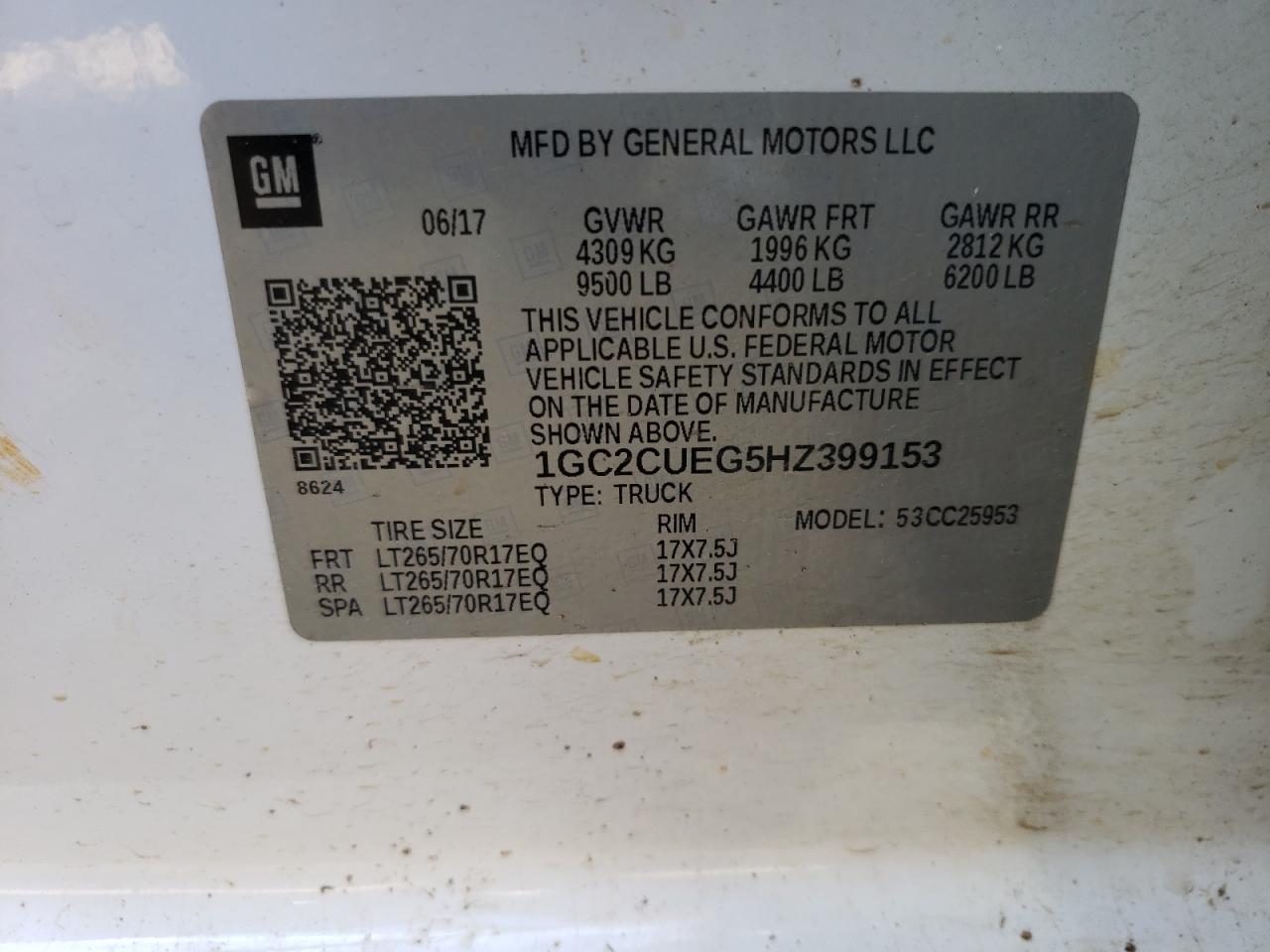 Photo 10 from auction – 2017 CHEVROLET SILVERADO with VIN 1GC2CUEG5HZ399153