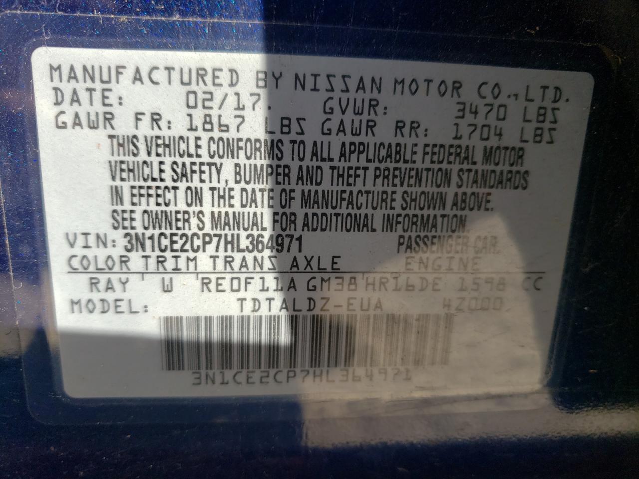 Photo 10 from auction – 2017 NISSAN VERSA NOTE with VIN 3N1CE2CP7HL364971