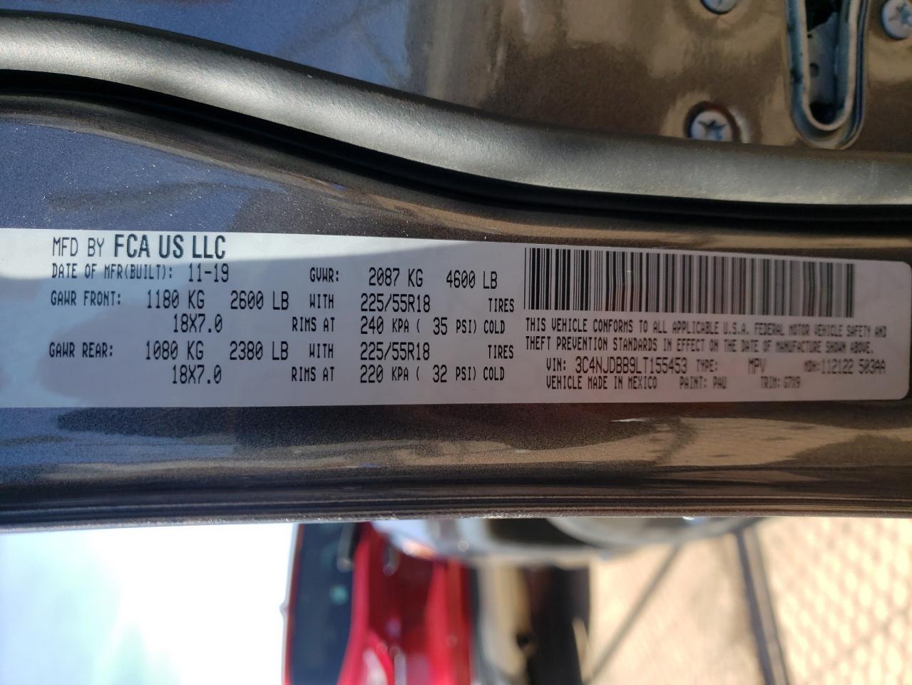 Photo 10 from auction – 2020 JEEP COMPASS LA with VIN 3C4NJDBB9LT155453