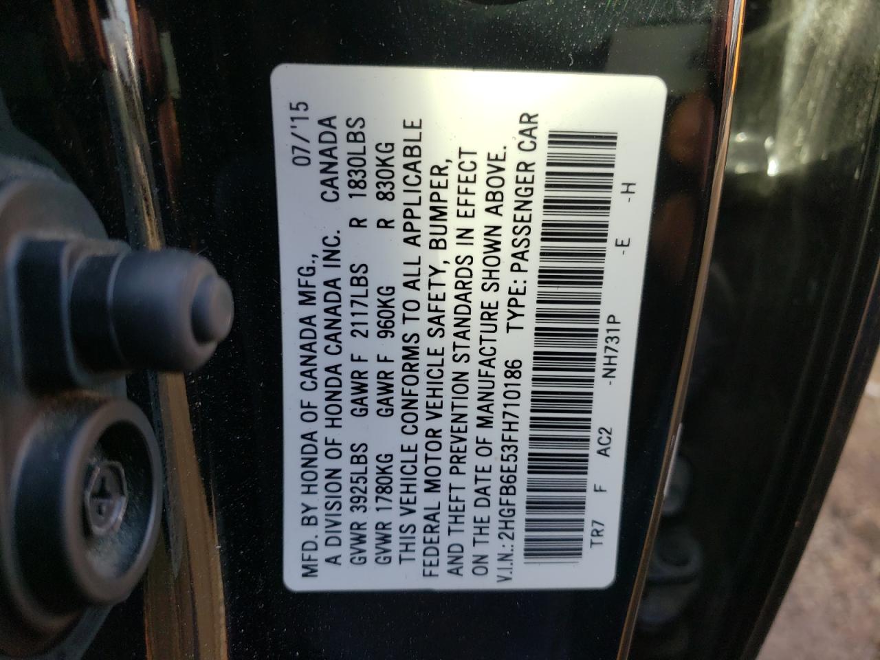 Photo 10 from auction – 2015 HONDA CIVIC SI with VIN 2HGFB6E53FH710186