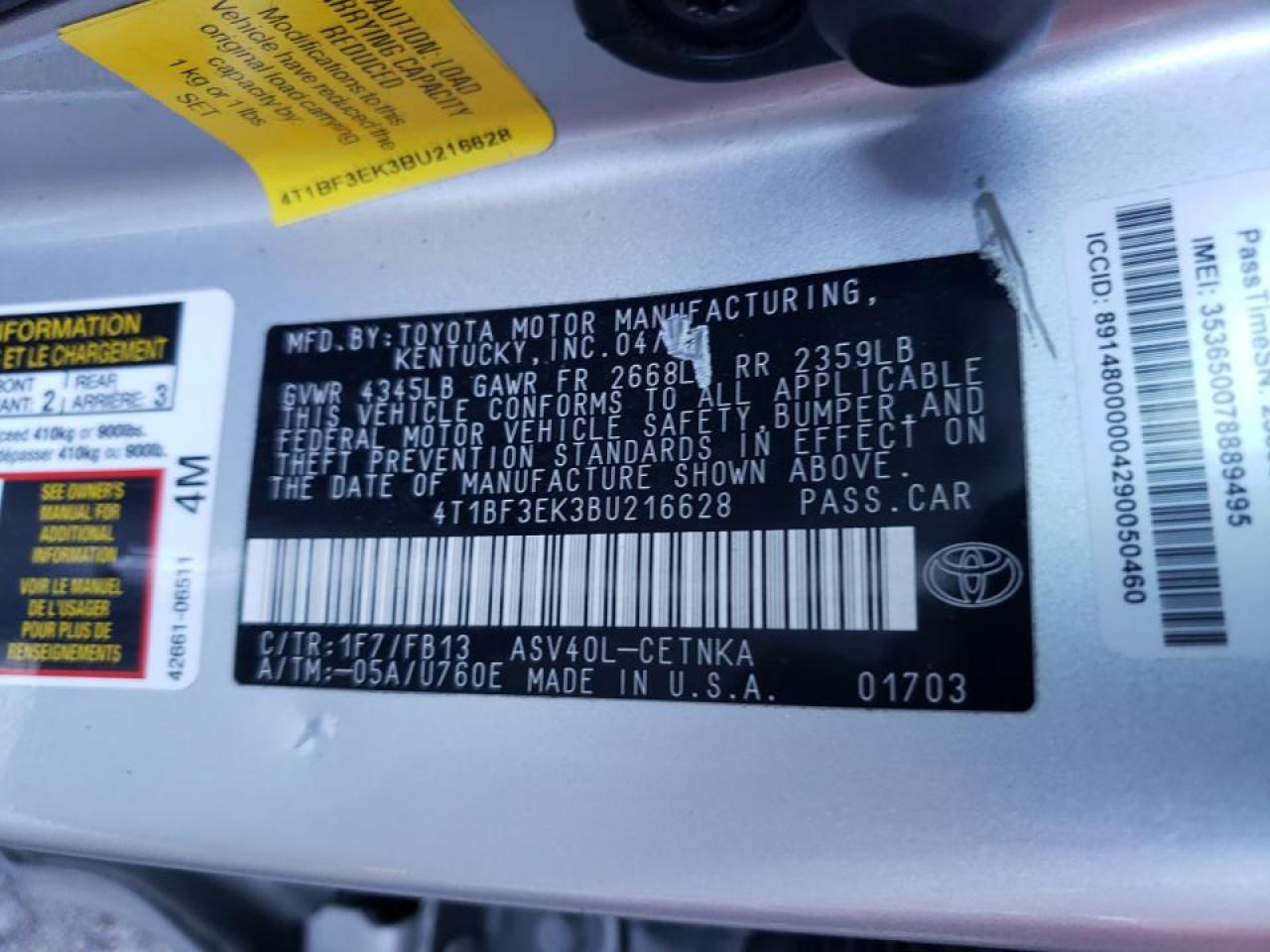 Photo 10 from auction – 2011 TOYOTA CAMRY BASE with VIN 4T1BF3EK3BU216628