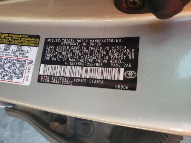 Photo 10 from auction – 2007 TOYOTA CAMRY CE with VIN 4T1BE46K07U557998
