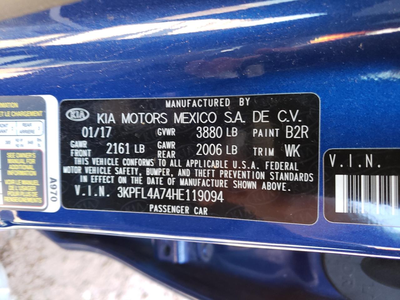 Photo 10 from auction – 2017 KIA FORTE LX with VIN 3KPFL4A74HE119094
