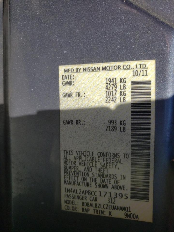 Photo 10 from auction – 2012 NISSAN ALTIMA BAS with VIN 1N4AL2AP8CC171395