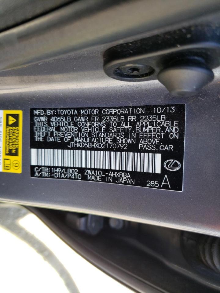 Photo 10 from auction – 2013 LEXUS CT 200 with VIN JTHKD5BHXD2170792