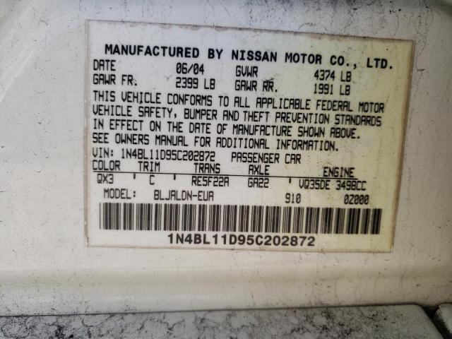 Photo 10 from auction – 2005 NISSAN ALTIMA SE with VIN 1N4BL11D95C202872
