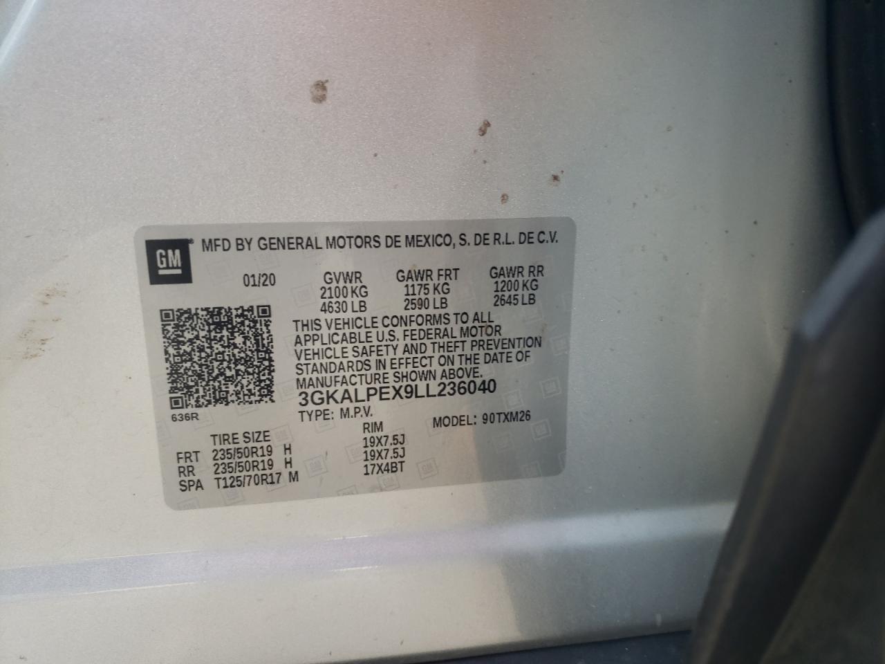 Photo 10 from auction – 2020 GMC TERRAIN SL with VIN 3GKALPEX9LL236040