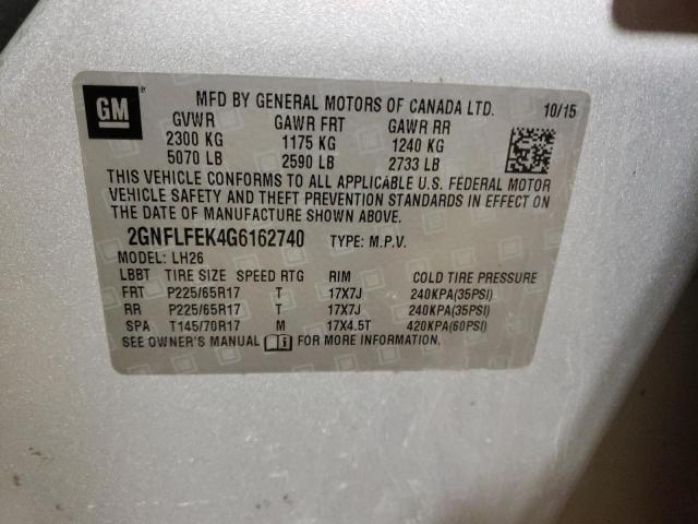 Photo 10 from auction – 2016 CHEVROLET EQUINOX LT with VIN 2GNFLFEK4G6162740