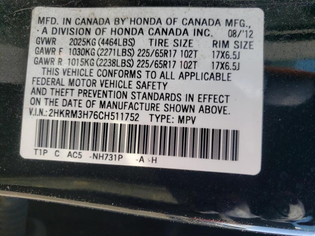 Foto 10 de la subasta – 2012 HONDA CR-V EXL con VIN 2HKRM3H76CH511752
