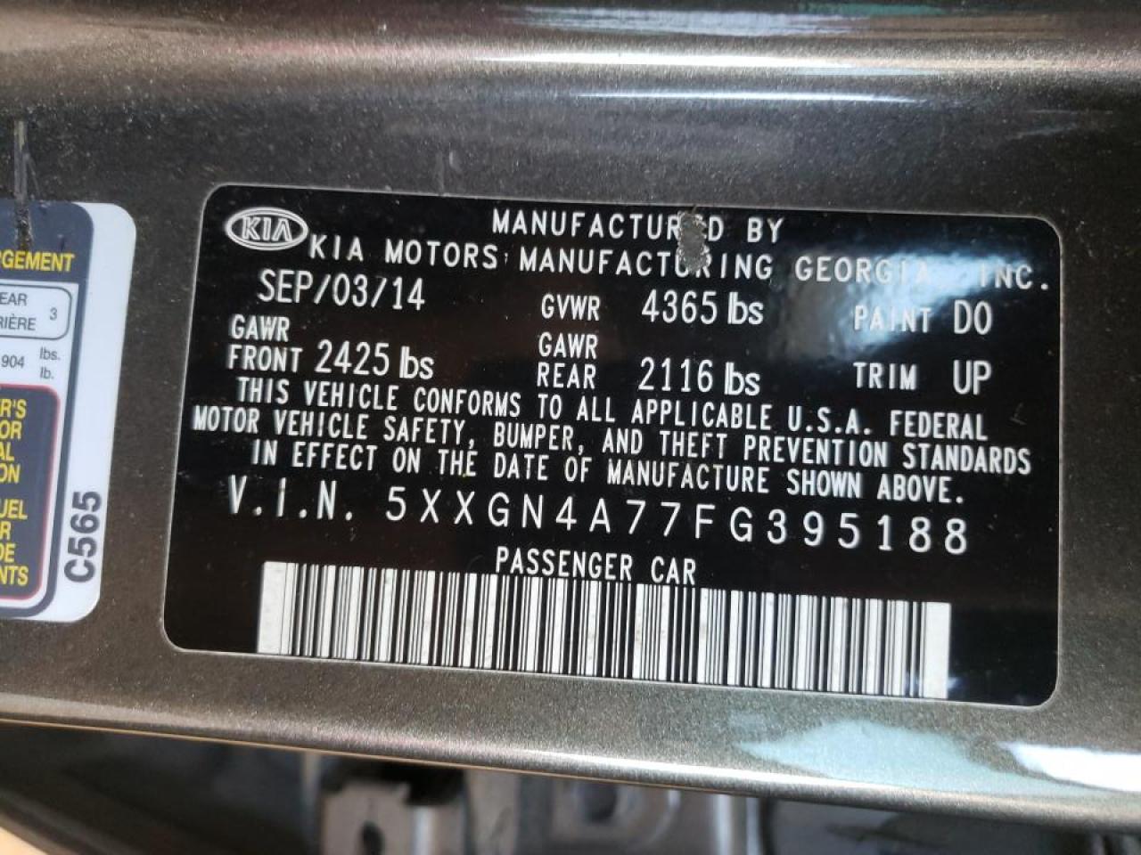 Photo 10 from auction – 2015 KIA OPTIMA EX with VIN 5XXGN4A77FG395188