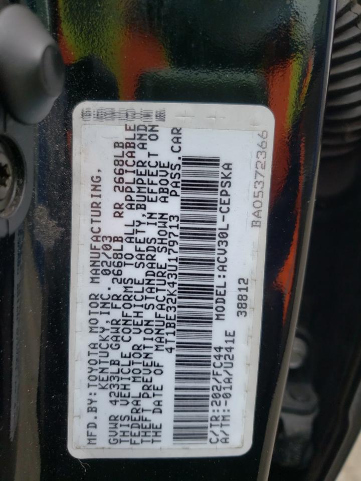 Photo 10 from auction – 2003 TOYOTA CAMRY LE with VIN 4T1BE32K43U179713