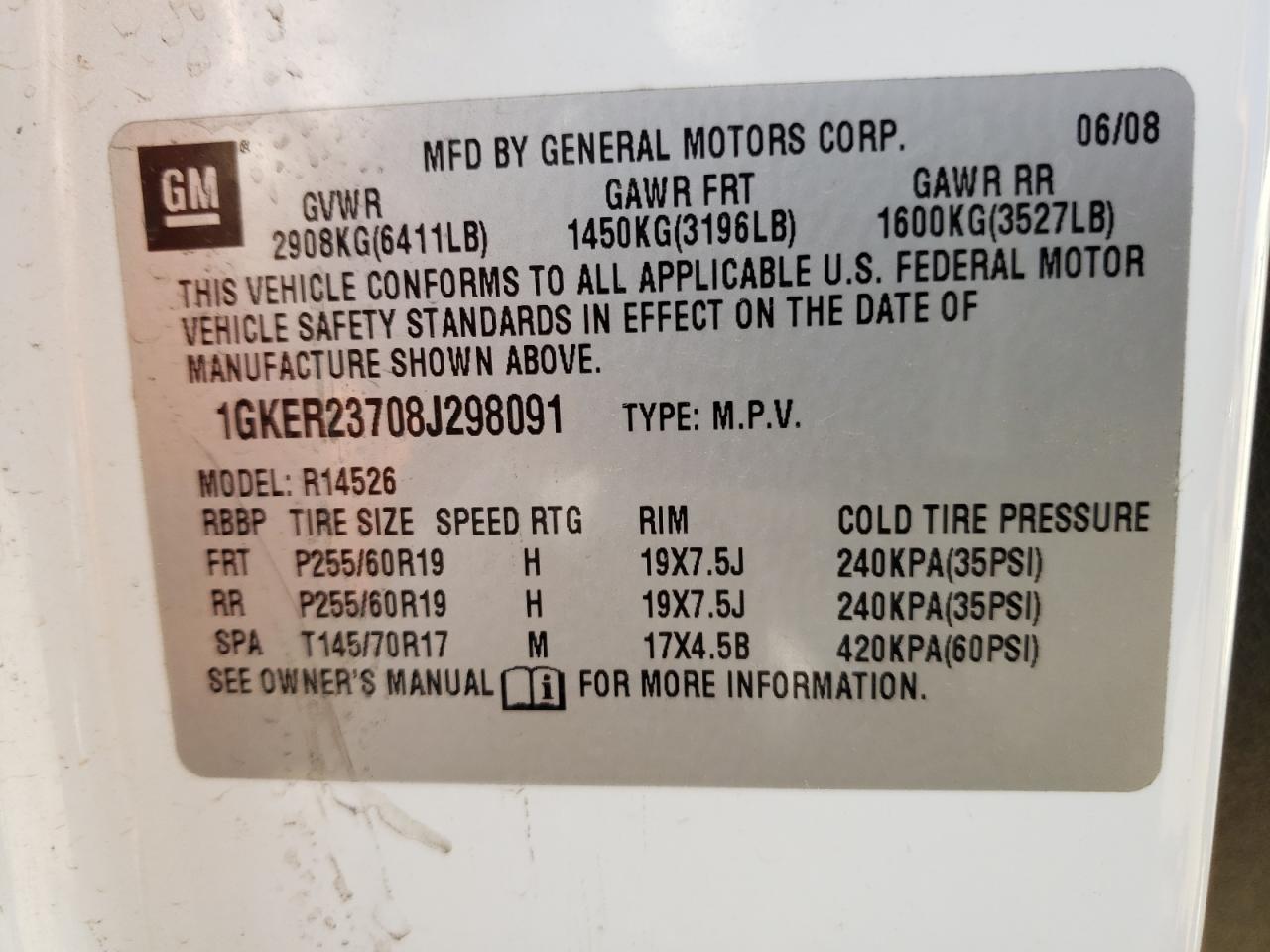 Photo 10 from auction – 2008 GMC ACADIA SLT with VIN 1GKER23708J298091