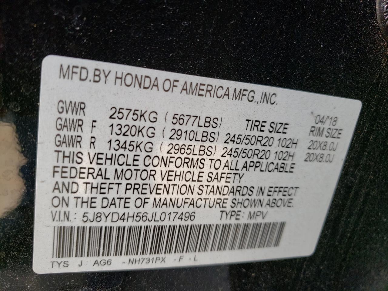 Photo 10 from auction – 2018 ACURA MDX TECHNO with VIN 5J8YD4H56JL017496