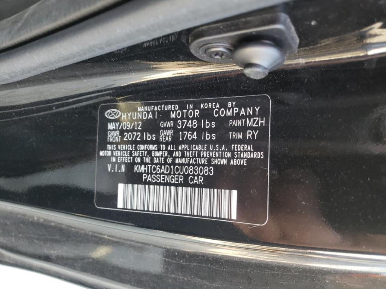 Photo 10 from auction – 2012 HYUNDAI VELOSTER with VIN KMHTC6AD1CU083083