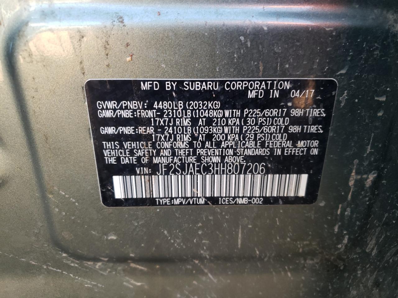 Photo 10 from auction – 2017 SUBARU FORESTER 2 with VIN JF2SJAEC3HH807206