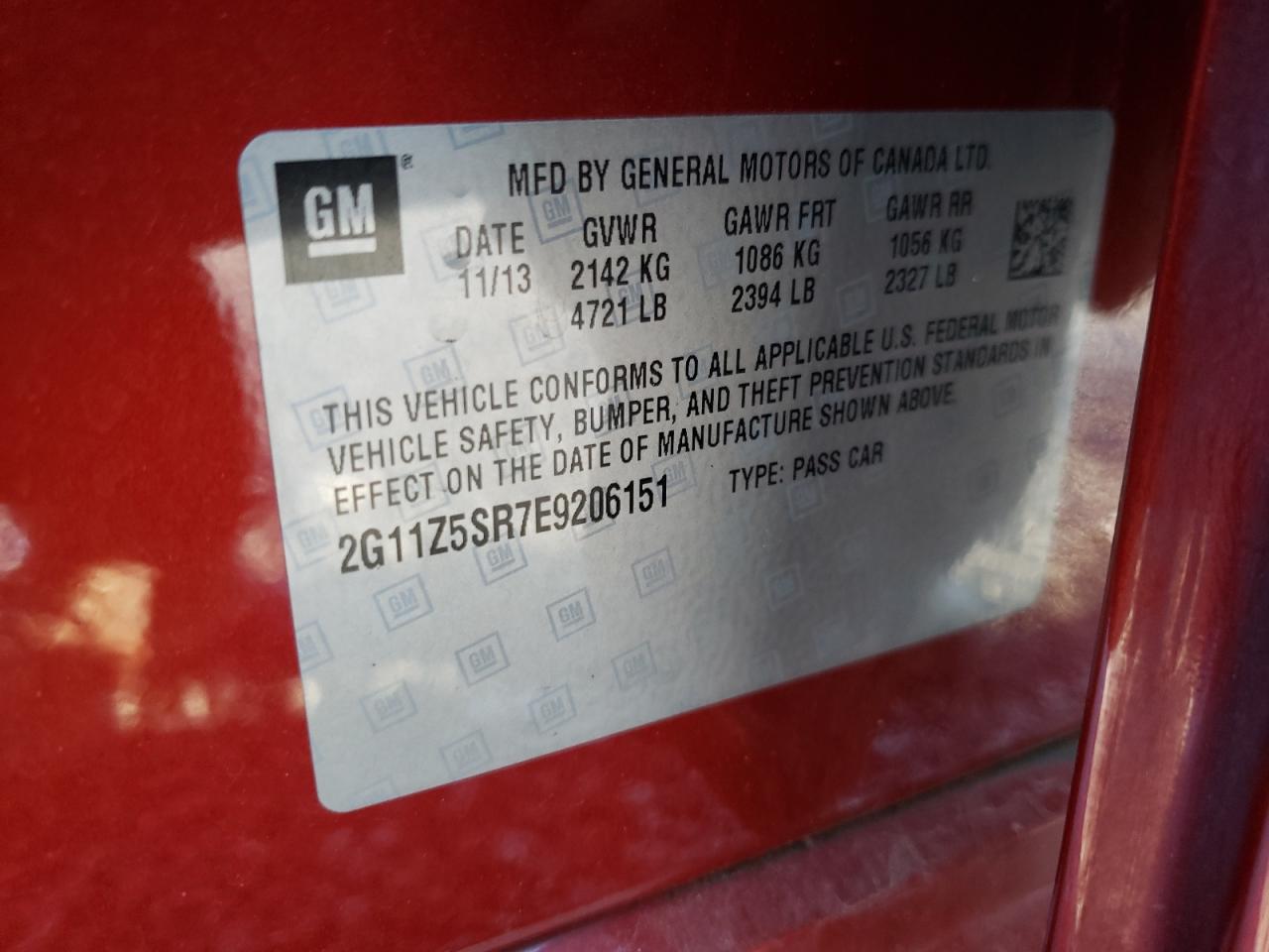 Photo 10 from auction – 2014 CHEVROLET IMPALA ECO with VIN 2G11Z5SR7E9206151