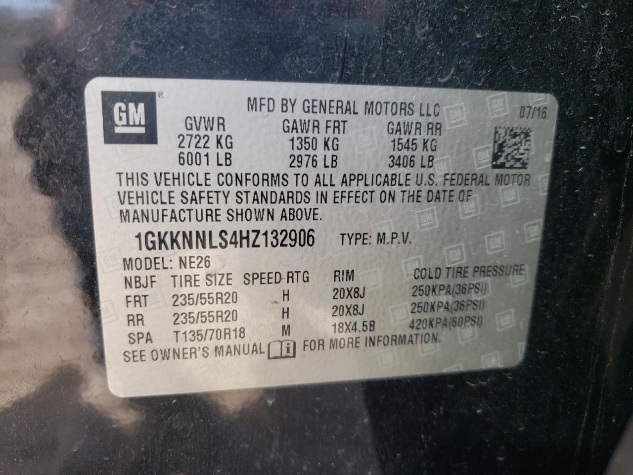 Photo 10 from auction – 2017 GMC ACADIA SLT with VIN 1GKKNNLS4HZ132906