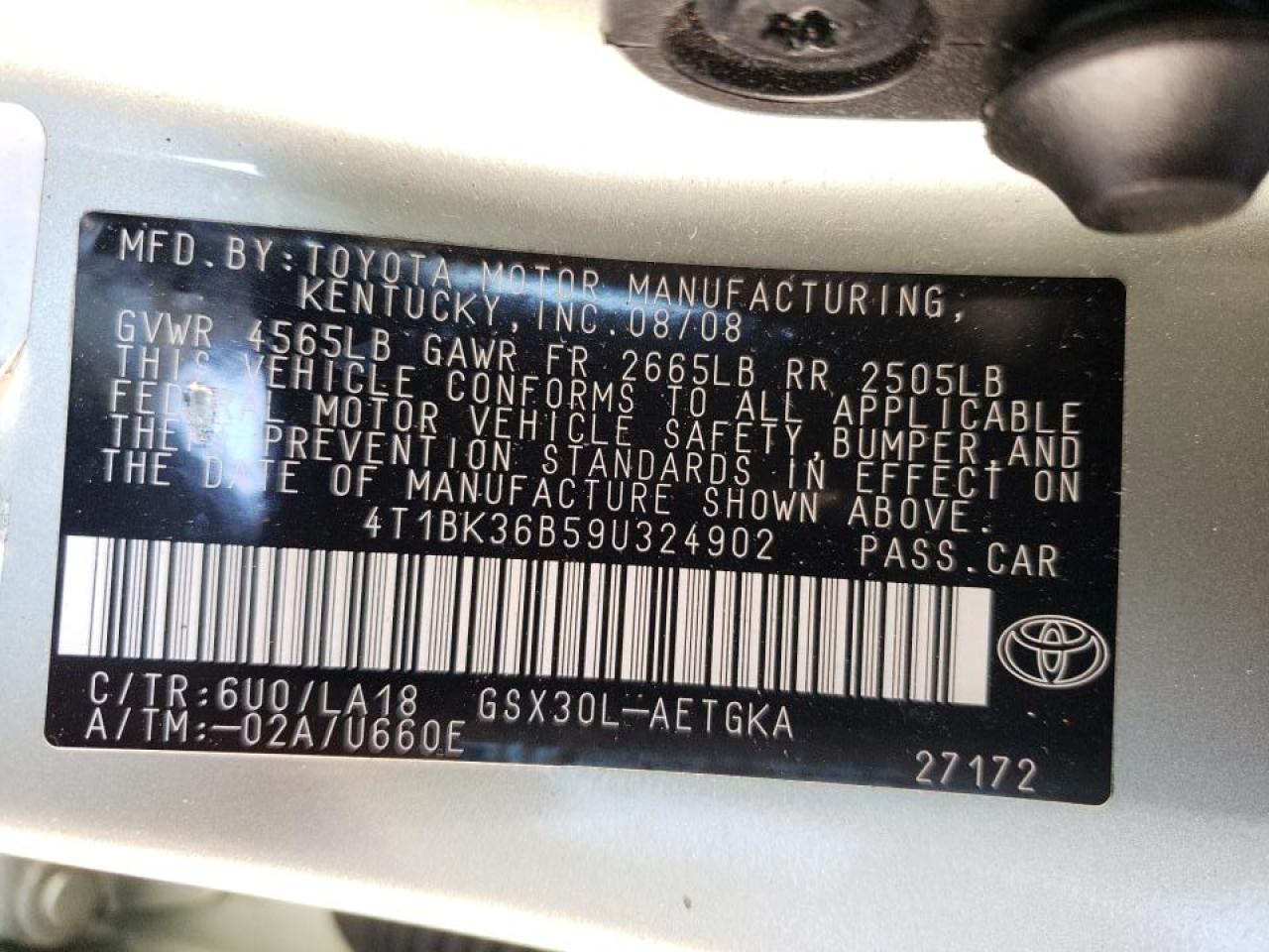 Photo 10 from auction – 2009 TOYOTA AVALON XL with VIN 4T1BK36B59U324902