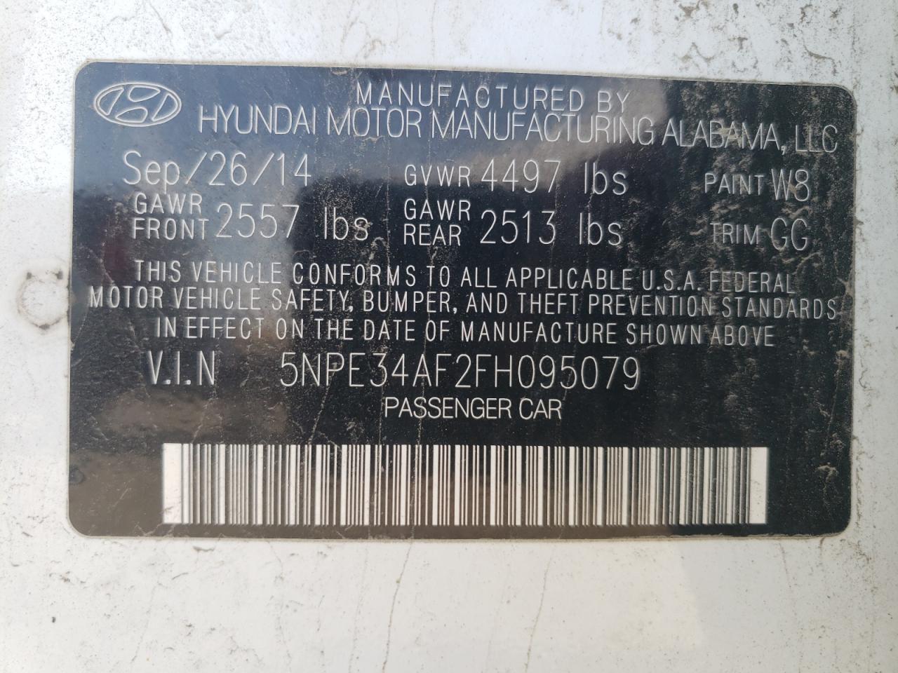 Photo 10 from auction – 2015 HYUNDAI SONATA SPO with VIN 5NPE34AF2FH095079