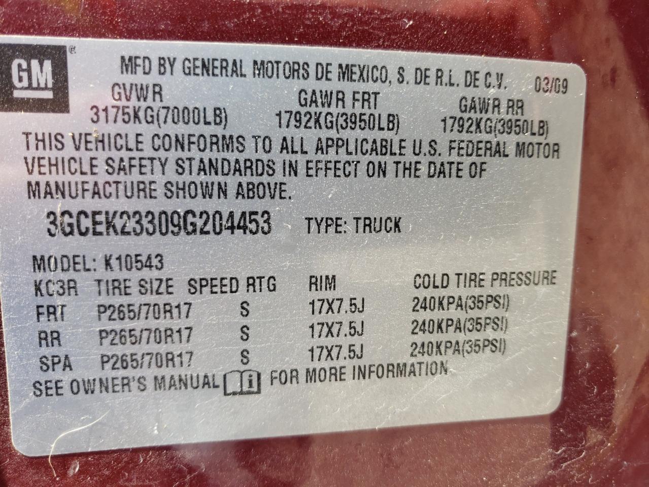 Photo 10 from auction – 2009 CHEVROLET SILVERADO with VIN 3GCEK23309G204453