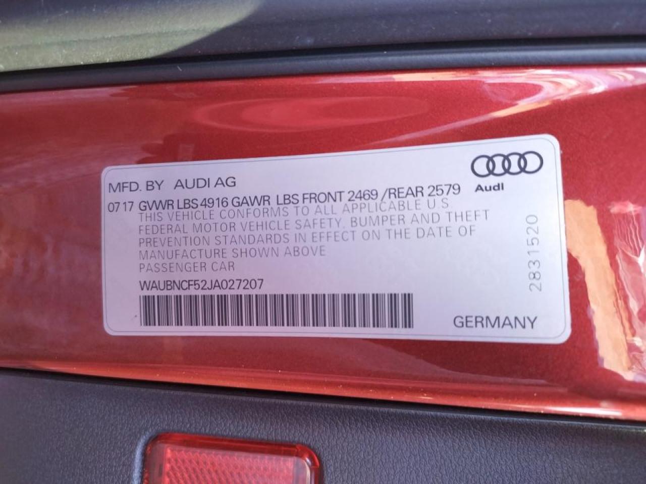 Photo 10 from auction – 2018 AUDI A5 PREMIUM with VIN WAUBNCF52JA027207
