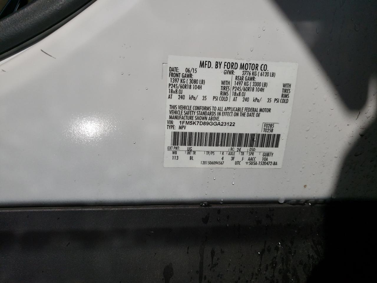 Photo 10 from auction – 2016 FORD EXPLORER X with VIN 1FM5K7D89GGA23122