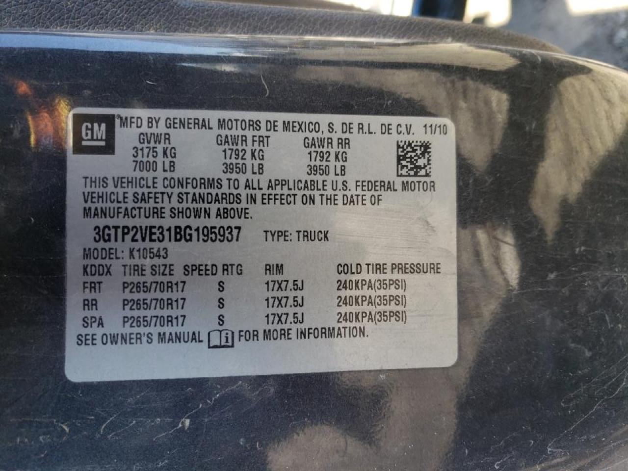 Photo 10 from auction – 2011 GMC SIERRA K15 with VIN 3GTP2VE31BG195937