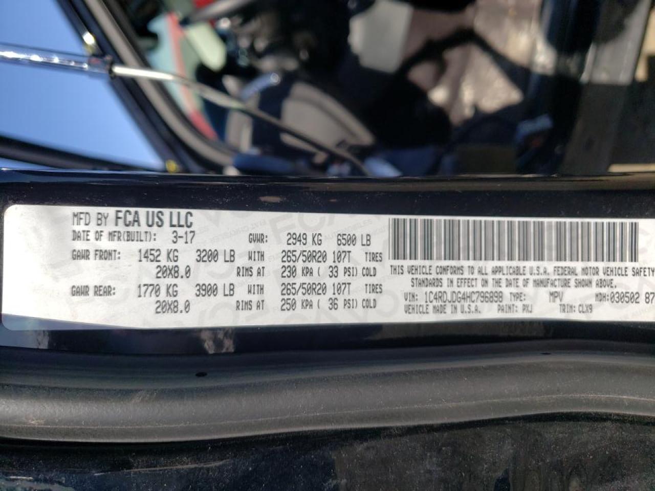 Photo 10 from auction – 2017 DODGE DURANGO GT with VIN 1C4RDJDG4HC796898
