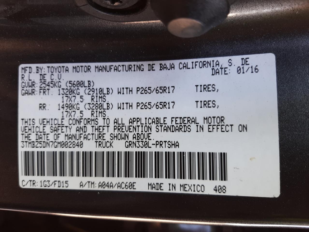Photo 10 from auction – 2016 TOYOTA TACOMA DOU with VIN 3TMBZ5DN7GM002840