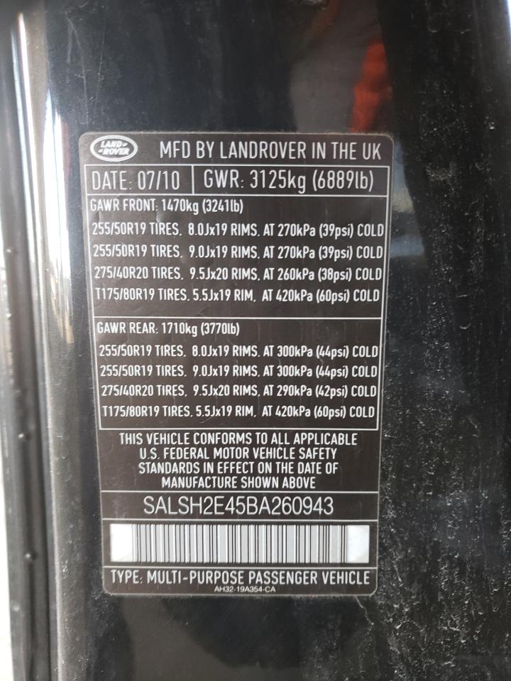 Photo 10 from auction – 2011 LAND ROVER RANGE ROVE with VIN SALSH2E45BA260943