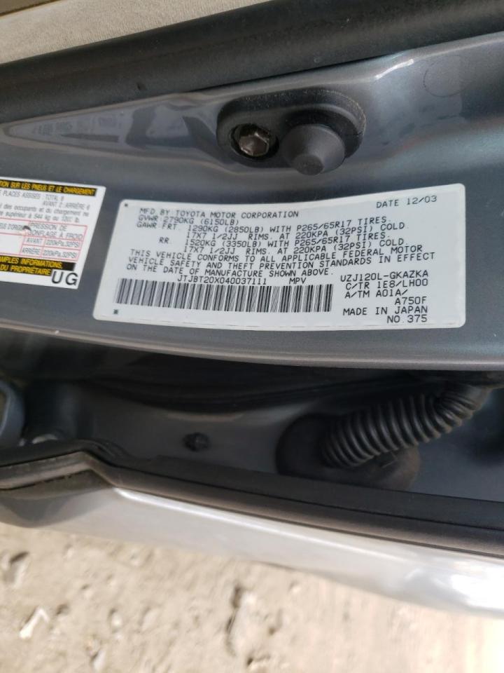 Photo 10 from auction – 2004 LEXUS GX 470 with VIN JTJBT20X040037111
