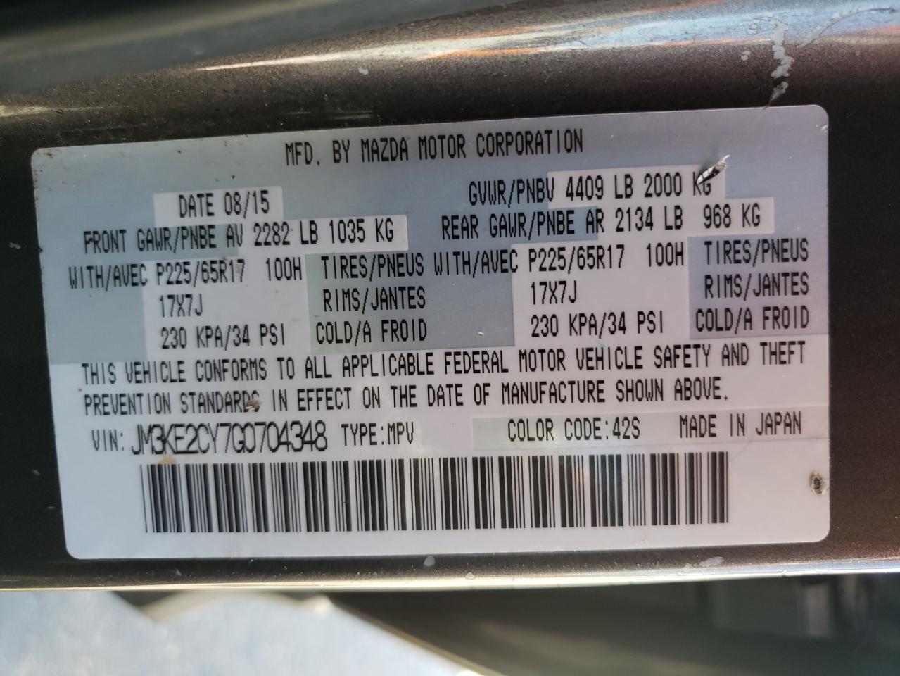 Photo 10 from auction – 2016 MAZDA CX-5 TOURI with VIN JM3KE2CY7G0704348