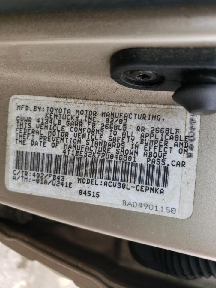Photo 10 from auction – 2002 TOYOTA CAMRY LE with VIN 4T1BE32K72U046801