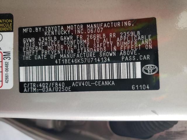 Photo 10 from auction – 2007 TOYOTA CAMRY CE with VIN 4T1BE46K57U714134
