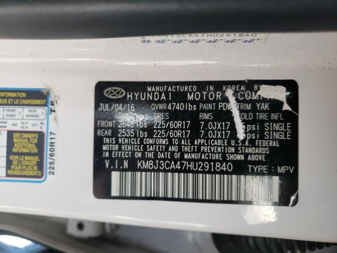 Photo 10 from auction – 2017 HYUNDAI TUCSON LIM with VIN KM8J3CA47HU291840
