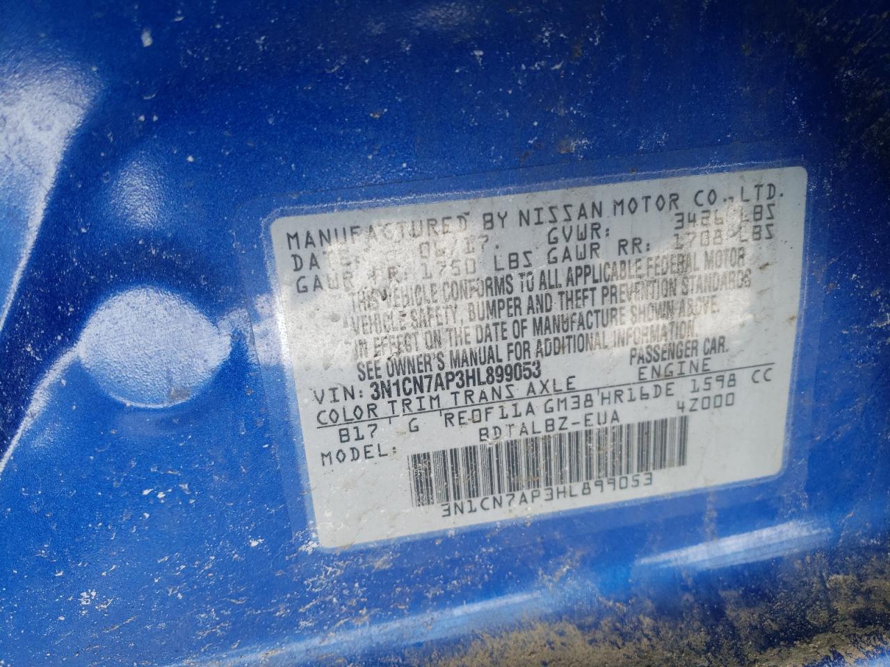 Photo 10 from auction – 2017 NISSAN VERSA S with VIN 3N1CN7AP3HL899053