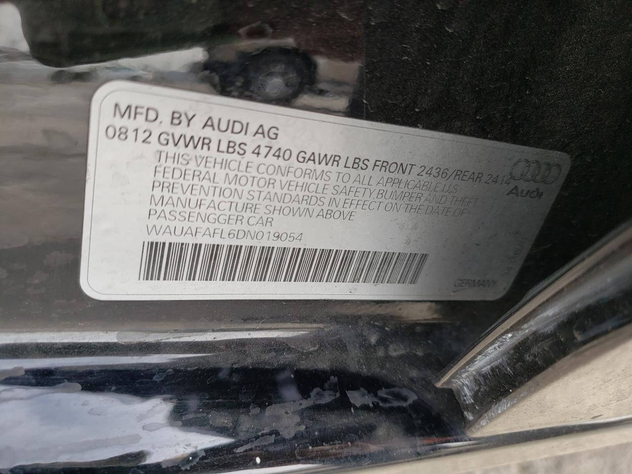 Photo 10 from auction – 2013 AUDI A4 PREMIUM with VIN WAUAFAFL6DN019054