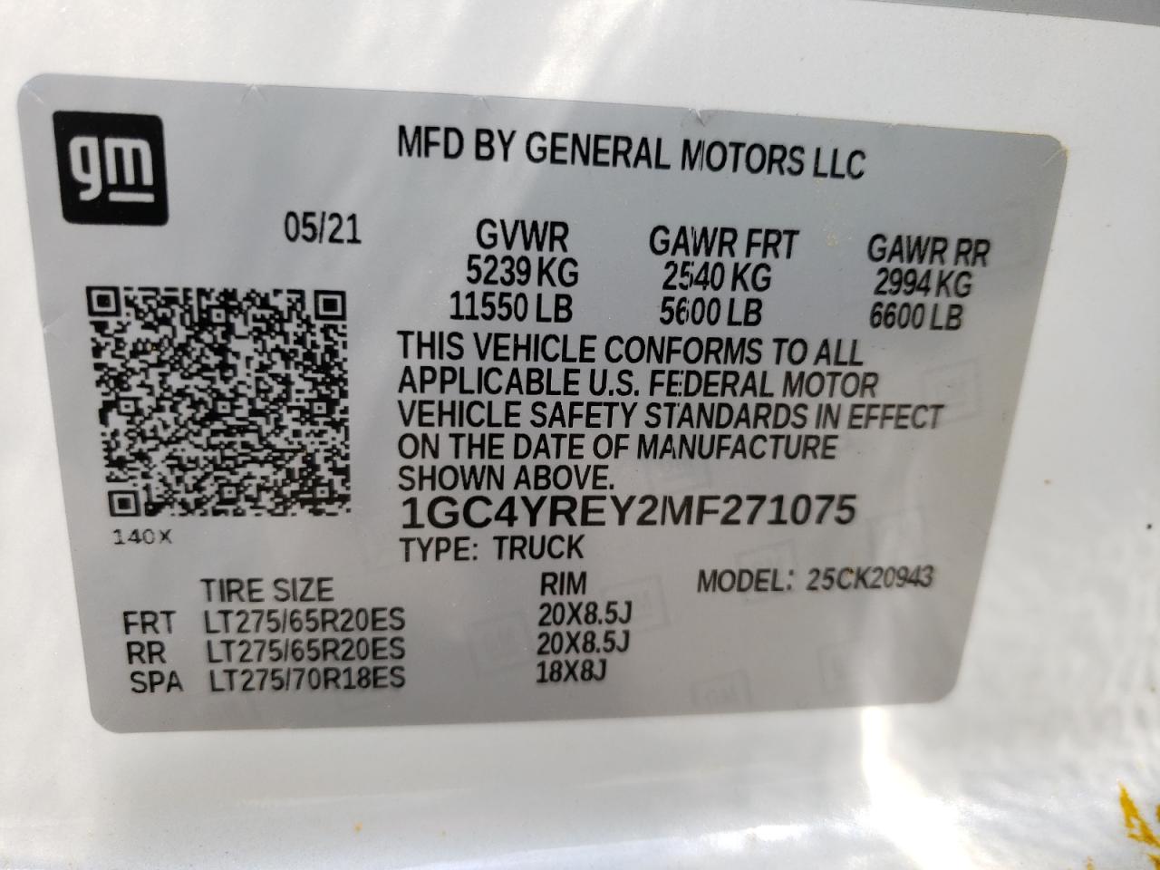 Photo 10 from auction – 2021 CHEVROLET SILVERADO with VIN 1GC4YREY2MF271075
