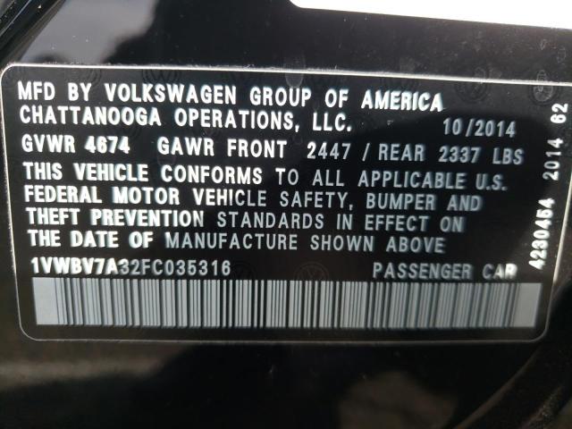 Photo 10 from auction – 2015 VOLKSWAGEN PASSAT SE with VIN 1VWBV7A32FC035316