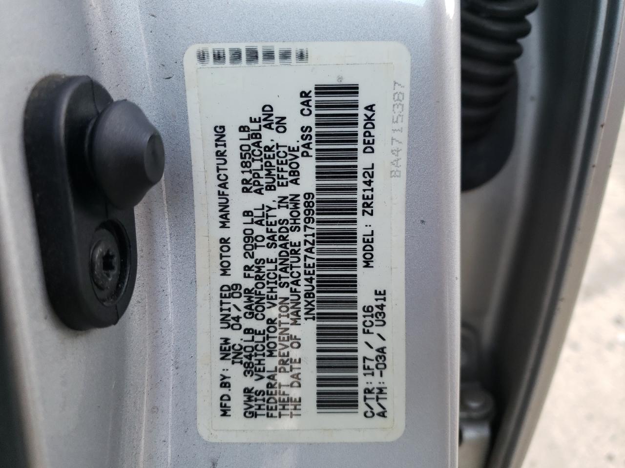 Photo 10 from auction – 2010 TOYOTA COROLLA BA with VIN 1NXBU4EE7AZ179989