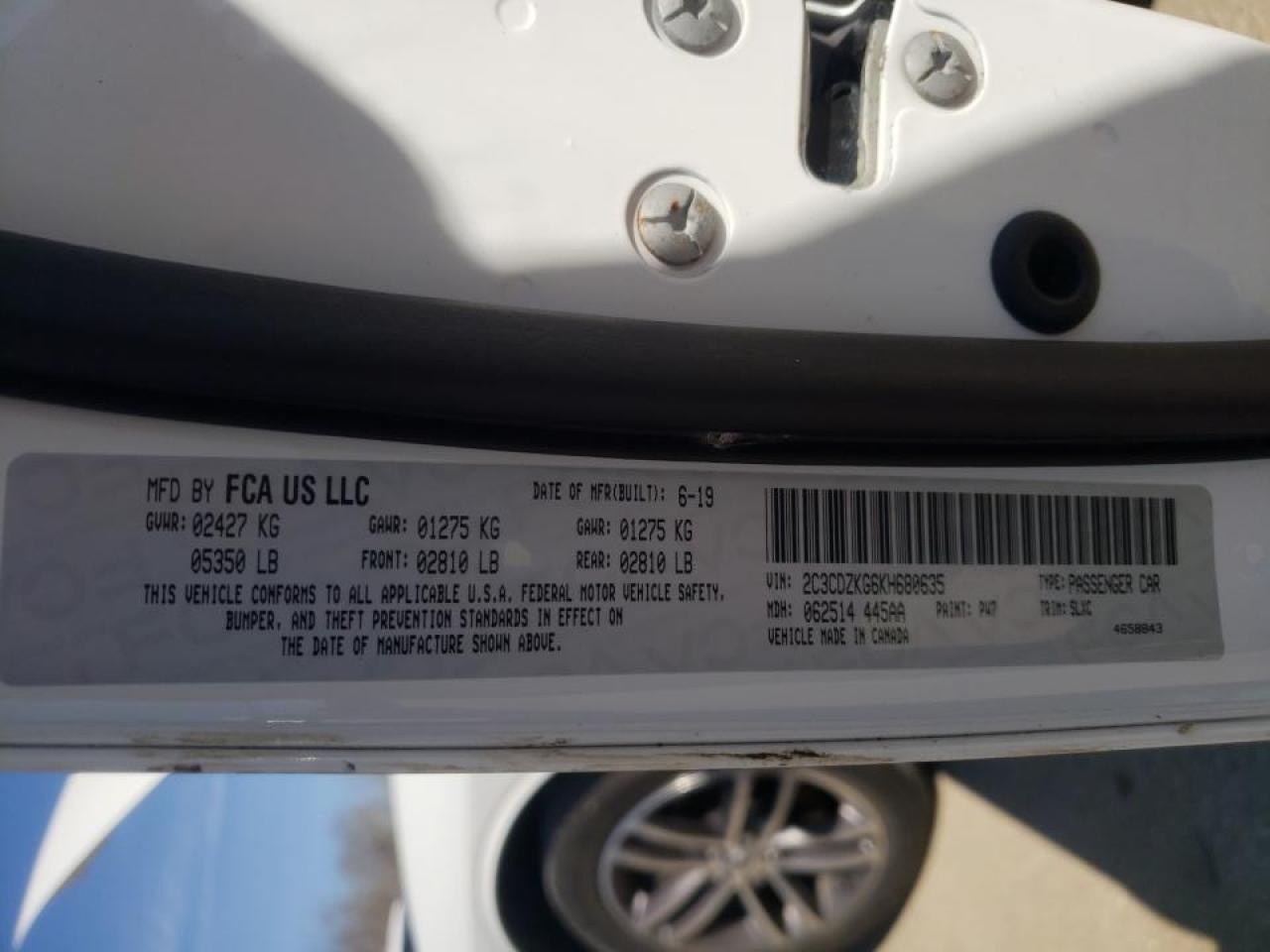 Photo 10 from auction – 2019 DODGE CHALLENGER with VIN 2C3CDZKG6KH680635