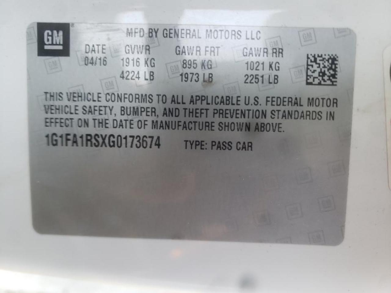 Photo 10 from auction – 2016 CHEVROLET CAMARO LT with VIN 1G1FA1RSXG0173674