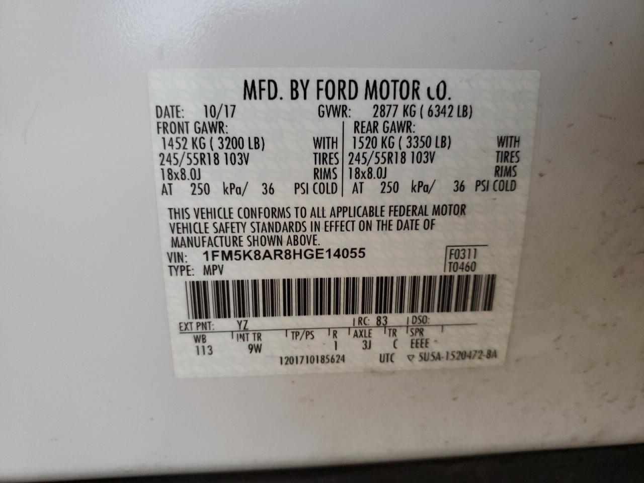 Photo 10 from auction – 2017 FORD EXPLORER P with VIN 1FM5K8AR8HGE14055