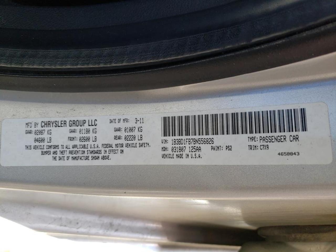 Photo 10 from auction – 2011 DODGE AVENGER MA with VIN 1B3BD1FB7BN556826