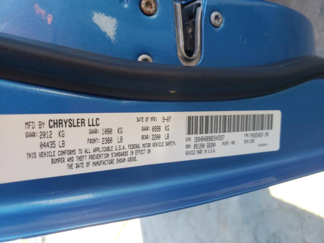 Photo 10 from auction – 2008 DODGE CALIBER SX with VIN 1B3HB48B98D545937