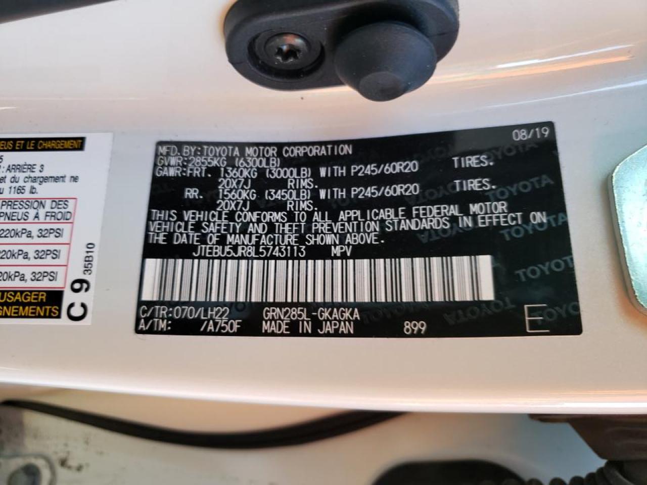 Photo 10 from auction – 2020 TOYOTA 4RUNNER SR with VIN JTEBU5JR8L5743113