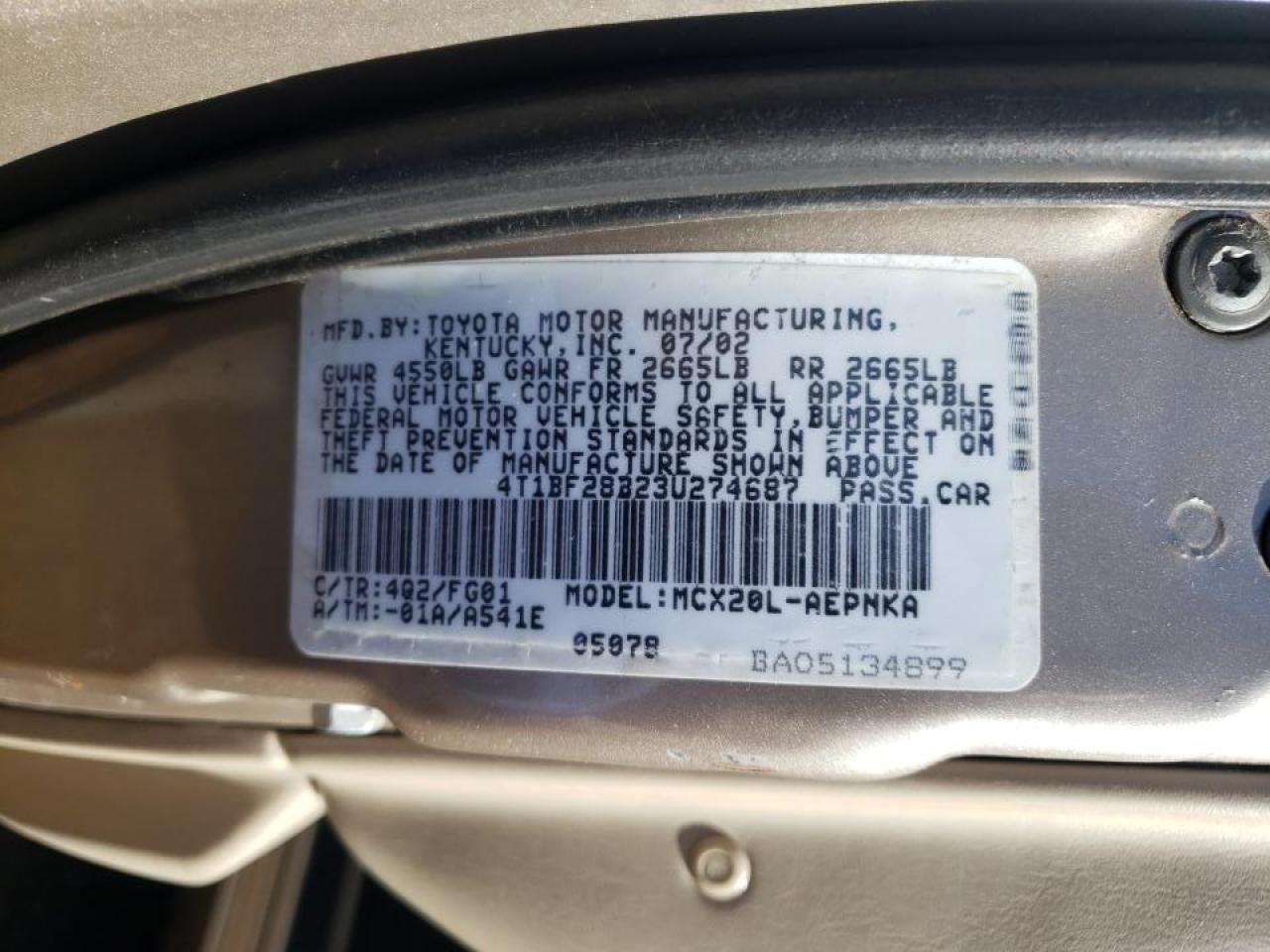 Photo 10 from auction – 2003 TOYOTA AVALON XL with VIN 4T1BF28B23U274687