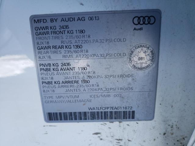 AUDI Q5 PREMIUM 2014 with VIN WA1LFCFP7EA011672 - Photo from auction